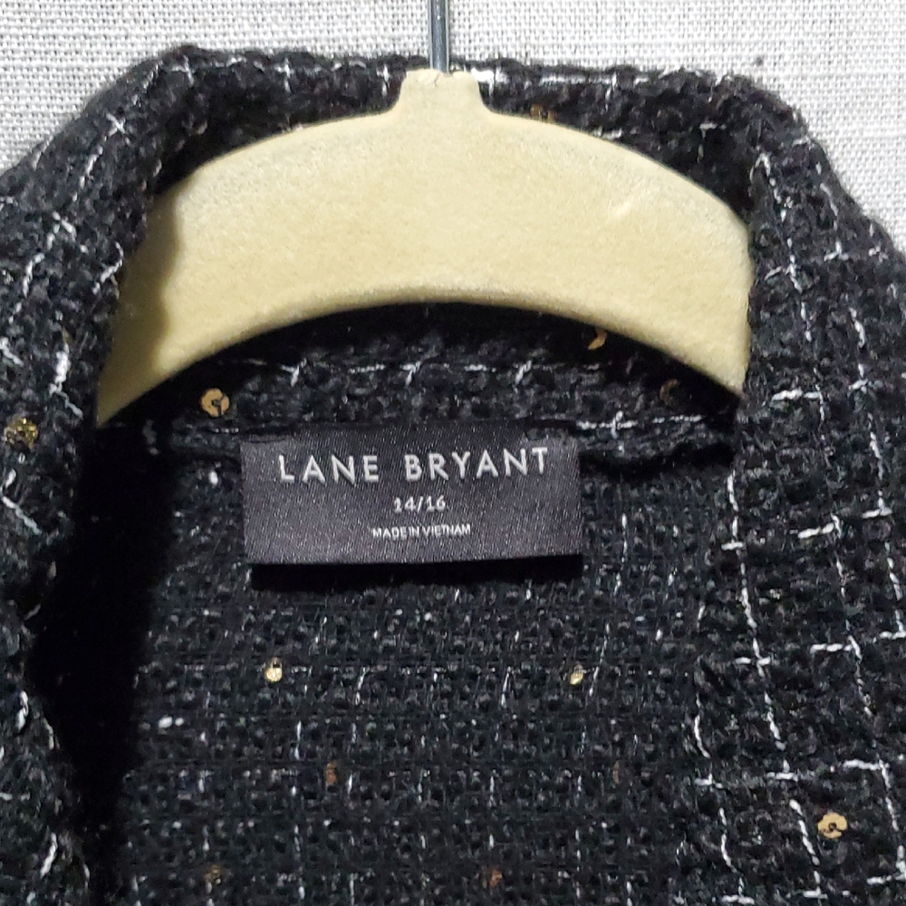 Lane Bryant Black Tweed Shacket with Metallic threads and pearl buttons. - Picture 2 of 5